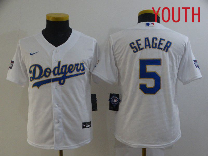 Youth Los Angeles Dodgers 5 Seager White Game 2021 Nike MLB Jersey1